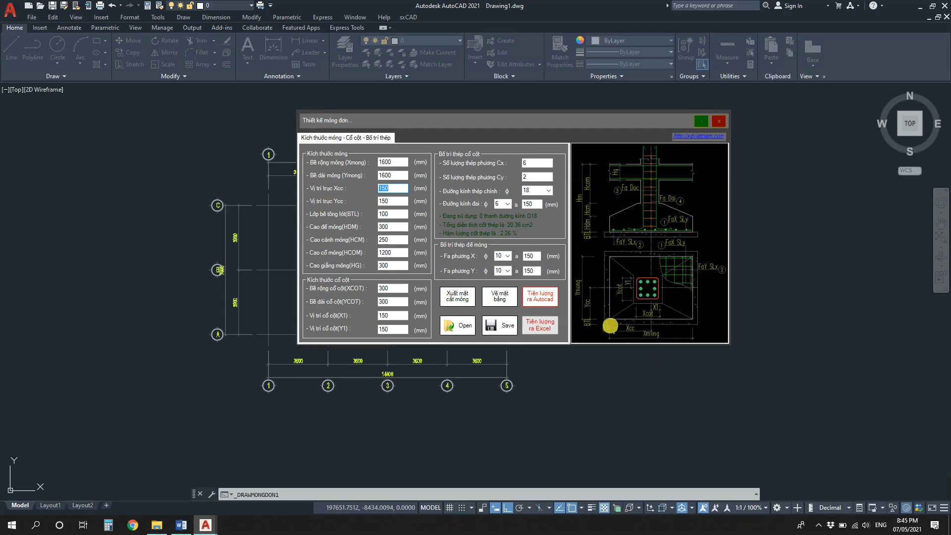1. Vẽ móng đơn + thống kê thép trên AutoCAD- Phần mềm sxCAD