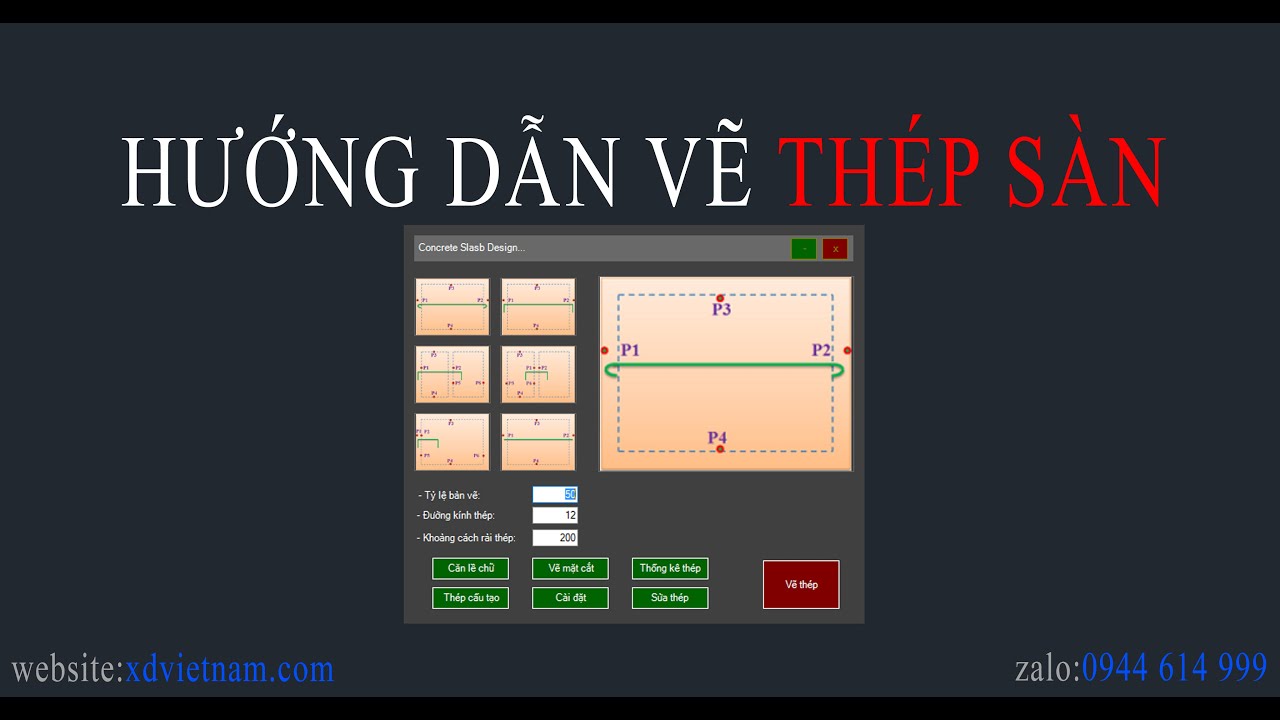 1. Vẽ thép sàn + thống kê thép trên AutoCAD- Phần mềm sxCAD