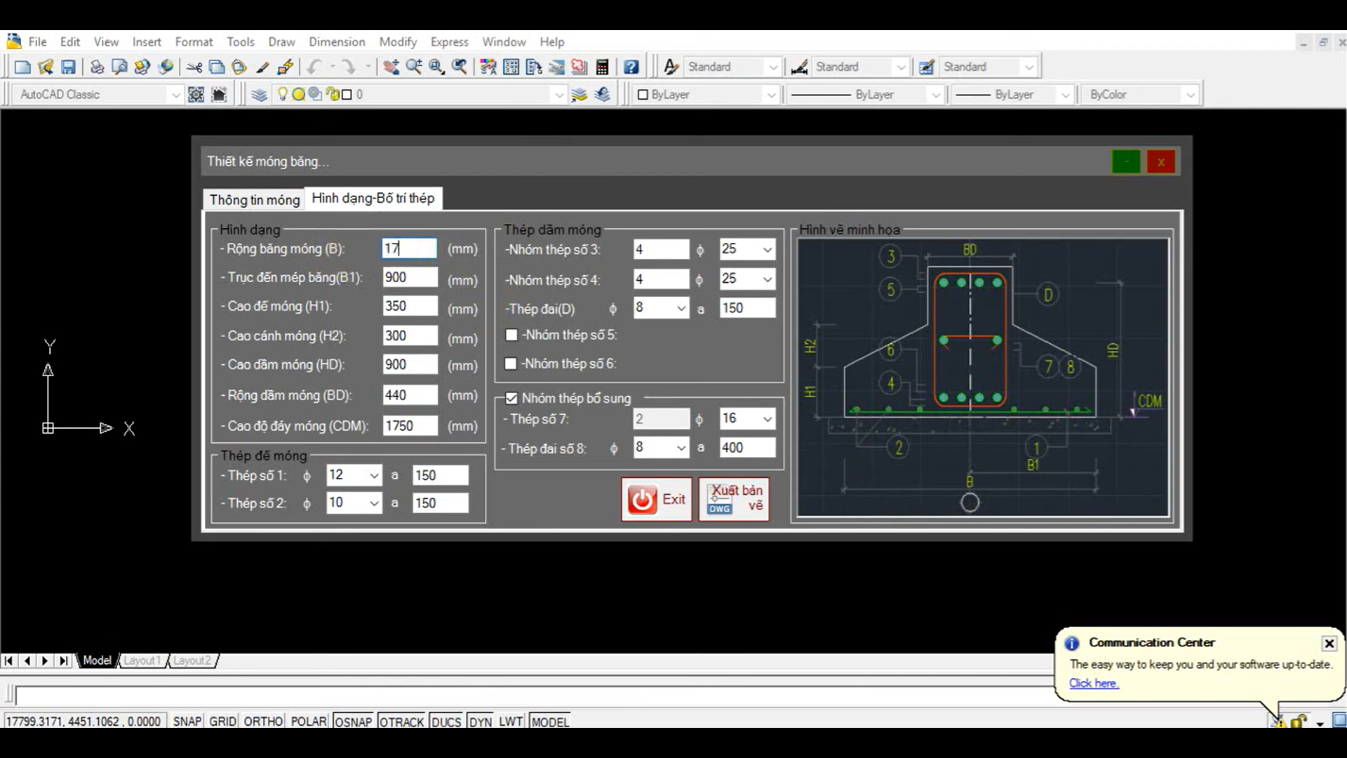 Vẽ móng băng, thống kê thép trên AutoCAD thuộc phần mềm sxCAD