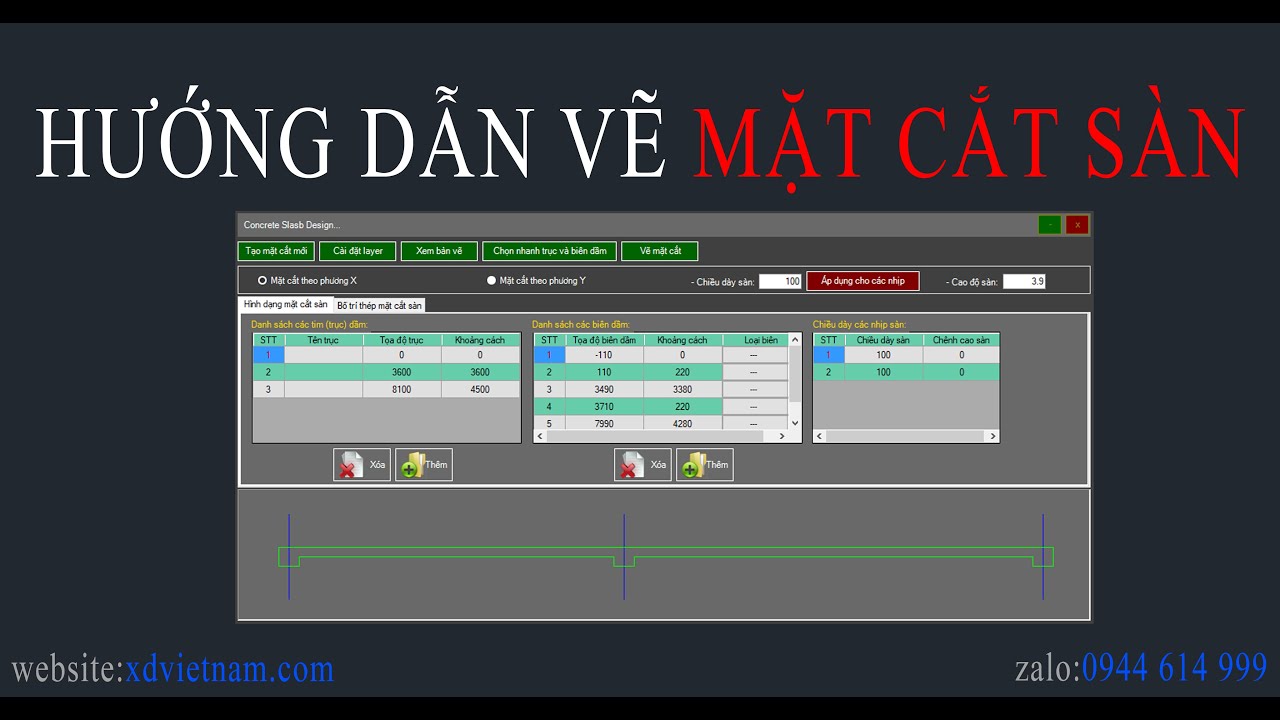 2. Vẽ mặt cắt sàn + thống kê thép trên AutoCAD- Phần mềm sxCAD
