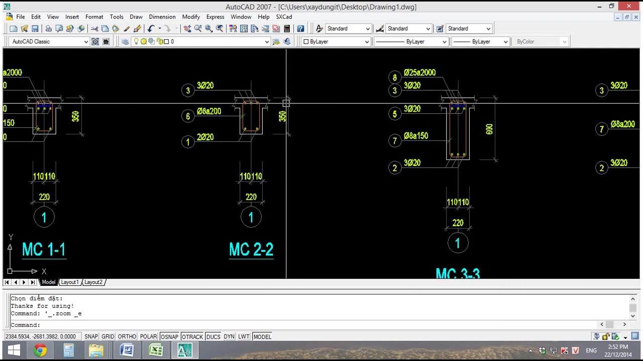 Vẽ dầm, mặt cắt dầm, thống kê thép trên AutoCAD thuộc phần mềm sxCAD