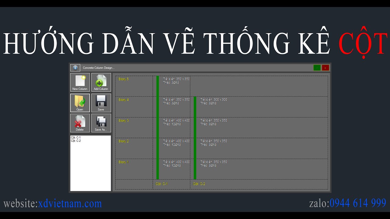 1. Vẽ cột + thống kê thép trên AutoCAD- Phần mềm sxCAD