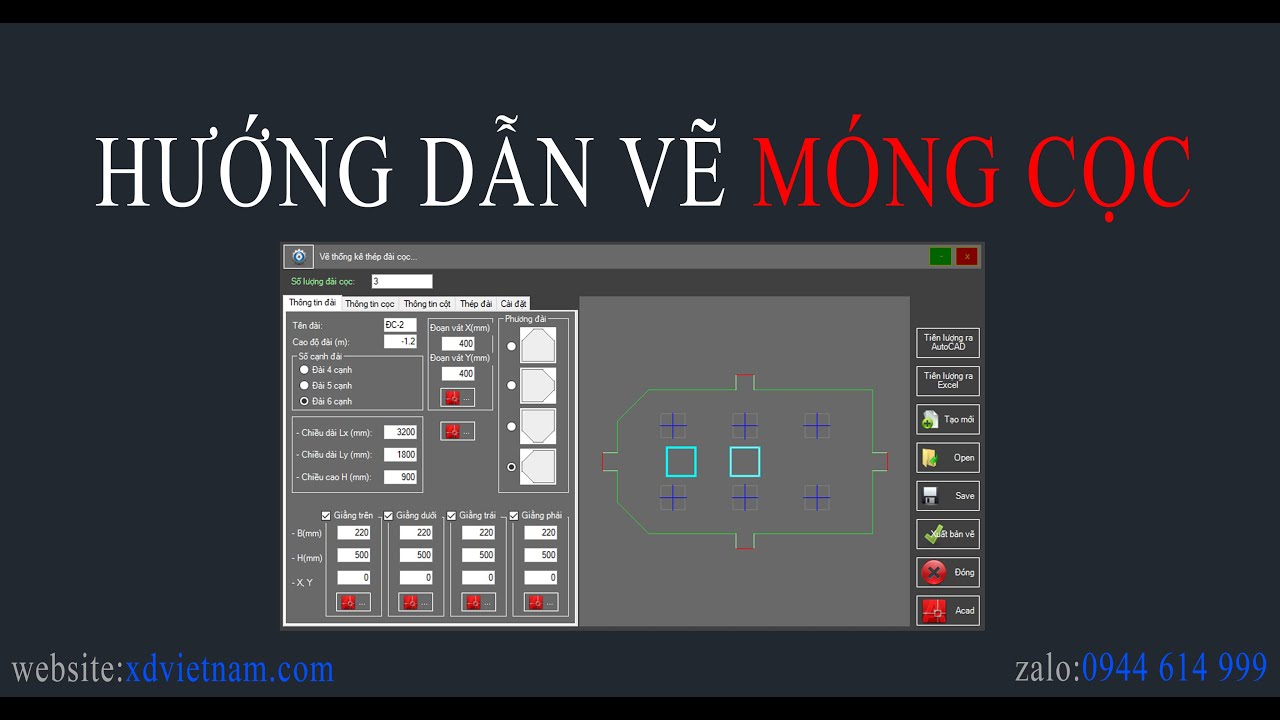 1. Vẽ móng cọc + thống kê thép trên AutoCAD- Phần mềm sxCAD