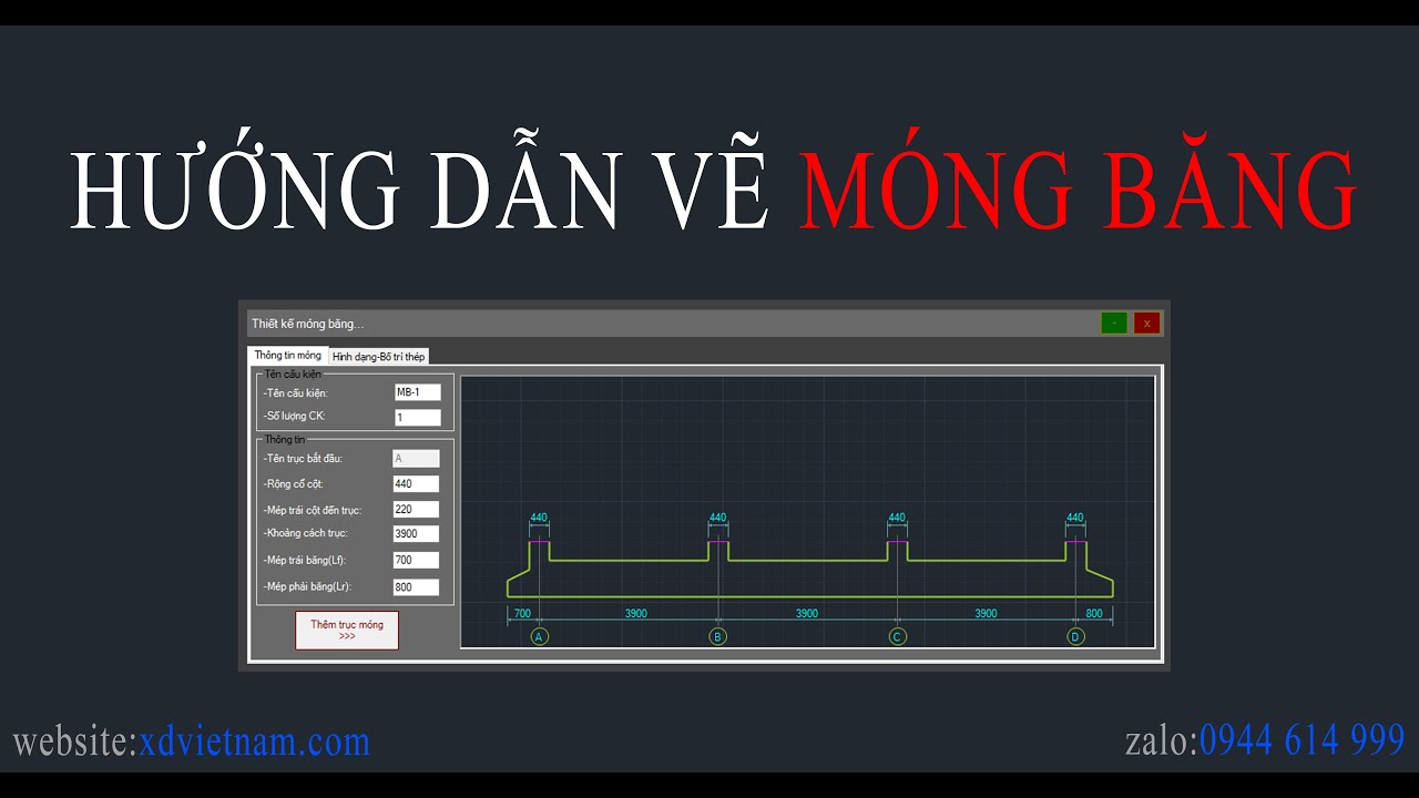 1. Vẽ móng băng + thống kê thép trên AutoCAD- Phần mềm sxCAD