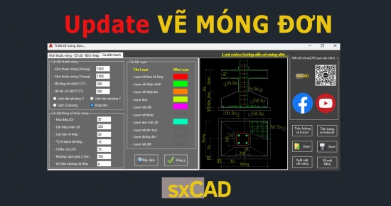 Update nhiều tính năng Vẽ móng đơn - sxCAD